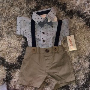 Button down, suspender short set